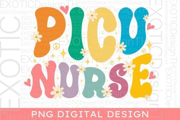 Cute Groovy PICU Nurse Retro Graphics