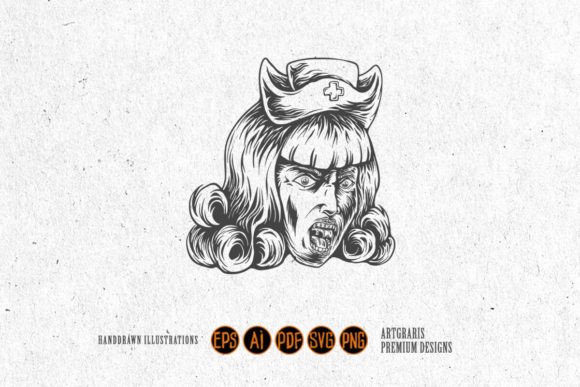 Horrifying Monster Nurse Head Monochrome: Graphics and Crafts